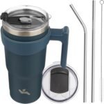 Konokyo 20 oz Tumbler with Handle and 2 Straw 2 Lid, Insulated Water Bottle Stainless Steel Vacuum Cup Reusable Travel Mug, Navy Blue - Image 2