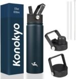 Konokyo 22oz Stainless Steel Bottles with 3 Lids Sport Insulated Water Bottle,Navy Blue - Image 2