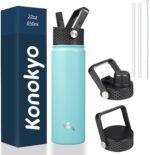 Konokyo 22oz Stainless Steel Bottles with 3 Lids Sport Insulated Water Bottle,Turquoise - Image 2