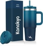 Konokyo 30 oz Tumbler with Handle and 2 Straws,2 in 1 Lid Insulated Water Bottle Stainless Steel Travel Coffee Mug,Indigo Black - Image 2