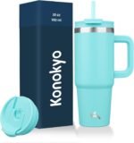 Konokyo 30 oz Tumbler with Handle and 2 Straws,2 in 1 Lid Insulated Water Bottle Stainless Steel Travel Coffee Mug,Turquoise - Image 2