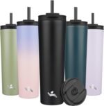 Konokyo 34 OZ Insulated Tumbler with Lid and 2 Straws Stainless Steel Water Bottle Vacuum Travel Mug Coffee Cup,Black - Image 2