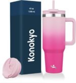 Konokyo 40 oz Tumbler with Handle and 2 Straws,2 in 1 Lid Insulated Water Bottle Stainless Steel Travel Coffee Mug,Cherry Blossoms - Image 2