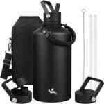 Konokyo Gallon Insulated Water Bottle with Straw,128 oz 3 Lids Water Jug with Carrying Bag,Paracord Handle, Double Wall Vacuum Stainless Steel Metal Flask,Black - Image 2
