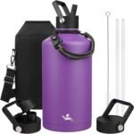 Konokyo Gallon Insulated Water Bottle with Straw,128 oz 3 Lids Water Jug with Carrying Bag,Paracord Handle, Double Wall Vacuum Stainless Steel Metal Flask,Purple - Image 2