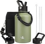 Konokyo Half Gallon Insulated Water Bottle with Straw,64 oz 3 Lids Water Jug with Carrying Bag,Paracord Handle, Double Wall Vacuum Stainless Steel Metal Flask,Camp Green - Image 2
