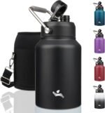 Konokyo Half Gallon Jug with Handle,64 oz Insulated Water Bottle with Carrying Pouch,Double Wall Vacuum Stainless Steel Metal Bottle,Black - Image 2