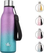 Konokyo Insulated Water Bottle with Strap,18 oz Double Wall Stainless Steel Vacuum Bottles Metal Water Flask,Sparkling Purple Green - Image 2