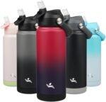 Konokyo Insulated Water Bottle with Straw Lid,24 oz Stainless Steel Vacuum Metal Bottle with Silicone Handle,Rosy Red - Image 2