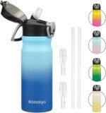 Konokyo Insulated Water Bottle with Straw and Carry Loop,18 oz Stainless Steel Double Wall Vaccum Metal Water Flask with Leak-proof Lid,Sky - Image 2