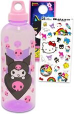 Kuromi Reusable 30oz Water Bottle Set - Bundle of Sanrio Clear Plastic Tumbler Cut Twist Top for Home, Plus Stickers, More | Kuromi School Supplies - Image 2
