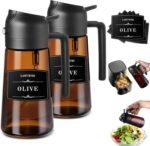 LAKUMIQI 2-in-1 Glass Oil Dispenser & Sprayer - 16oz/470ml Leakproof Bottle for Cooking, Air Fryer, BBQ, Baking, Salad (Light-Blockage Black 2PC) - Image 2