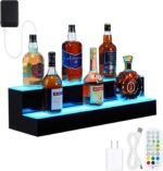 LED Lighted Liquor Bottle Display Shelf - 2-Step, 30 in, Remote & App Control, Acrylic with Wine Holder Slots, Multi Functional Wine Rack - Image 2