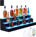 LED Lighted Liquor Bottle Display Shelf - 3-Step, 24 in, Remote & App Control, Acrylic with Wine Holder Slots, Multi Functional Wine Rack - Image 2