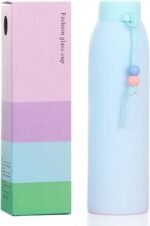 LEKAYIHU Slim Glass Tumbler,Macaron Color Water Glasses,Water Bottle,Iced Coffee Cup & Smoothie Cup With Sleeve | for Travel, School | Blue | No Straw | Cute | Gifts for Women Men |11oz (Blue) - Image 2