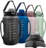 LELExilan 64oz Foldable Silicone Water Bottle with Straw, BPA-Free Motivational Time Marker, Leakproof Collapsible Water Jug with Handle for Gym, Sports, Camping & Outdoor Activities (Black) - Image 2