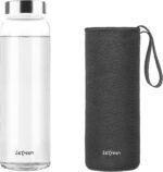 LETREEN Glass Water Bottle 32 oz, Borosilicate Wide Mouth Glass Water Bottle with Neoprene Sleeve, BPA-Free Leak Proof Reusable for Hot Cold Drinks, Work, Gym, Home, Dark Gray - Image 2