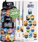 LET'S WANDER 50 States Water Bottle with Waterproof Stickers - 32oz Leakproof Insulated Stainless Steel with Straw - States of the USA Gift Bottle (Black) - Image 2