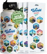 LET'S WANDER World Explorer Adventure Water Bottle with 50 Waterproof Stickers - 32oz Leakproof Insulated Stainless Steel with Straw - Travel Goal Gift Bottle (White) - Image 2