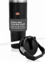 LILY 30 Oz Tumbler with Handle and Straw, Travel Mug with Straw Lid, Stainless Steel Double Wall Mug and Insulated Water Bottle, Leak-Proof Coffee Cup for Office and Beverages (Black) - Image 2