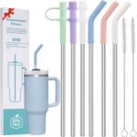 LUCKINEE 6pc Stainless Steel Straws Reusable for Stanley Tumbler 40 oz, 12 Inch Metal Straight Replacement Straw with Silicone Tips, Straw Covers and Cleaning Brushes - Image 2