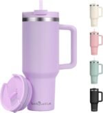 Labulabla 40oz Tumbler with Handle,Double Wall Vacuum Reusable Stainless Steel Insulated Water Bottle,With Leak Proof lid and Straw for Iced or Cold Beverages (Lavender Purple) - Image 2
