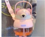 Large Capacity Water Bottle Kawaii Straw Bottles with Strap Cute Cartoon Cup with Stickers for Women 1000ML 33oz (Pink) - Image 2