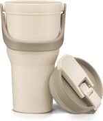 Large Insulated Reusable Travel Mug with Handle, for Hot & Cold Drinks Durabile BPA-Free Plastic, Microwave & Dishwasher Safe, Portable Travel Coffee Tumbler Cup - 100% Leakproof Lid - 32 oz (Beige) - Image 2