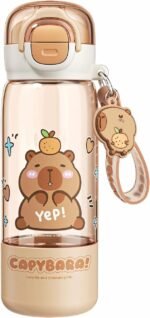 Lebaley Capybara Water Bottle with Lid Keychain - 510ml/18oz Cute Water Bottles with Straw and Leak Proof Locking Lid, Bpa-free Plastic Kids Water Bottle for Boys Girls Outdoor Sports Capybara Stuff - Image 2