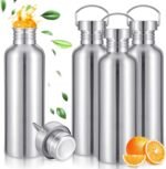 Lemecima 4 Pack 34oz Uninsulated Single Walled Stainless Steel Sports Water Bottle with Handle 304 18/8 Stainless Steel Camping Water Bottle for Cyclists Runners Hikers Beach Goers Picnics Camping - Image 2