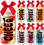LemonRoad 6 Sets Cheer Gift Red Cheerleading Glass Cup with Bow 16 oz Cheer Water Bottles Cheerleading Tumbler Cup with Lids and Straws Clear Reusable Glass Bottles for Sport Teams Girls Women - Image 2