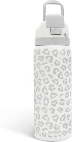 Leopard Print Insulated Stainless Steel Water Bottle with Straw for Sports and Travel, 32oz, Gifts for Women Girls Friends Teens Birthday Christmas (Grey) - Image 2