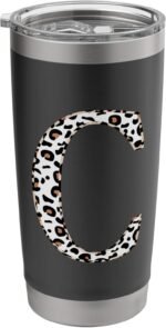 Letter C, White Leopard Animal Print, Monogram Initial Stainless Steel Insulated Tumbler - Image 2