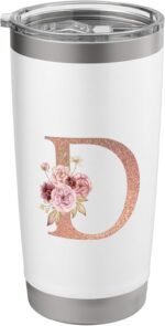 Letter D Initial Floral monogram Travel Coffee Cup Mug Stainless Steel Insulated Tumbler - Image 2