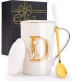 Letter D Personalized Initial Mugs with Flower, Letter D Personalized Coffee Mug, Customized Cool Letters Mugs for Women, Bridal Shower Gifts, Women's Initials Gifts Mug 14 OZ Matte White - Image 2