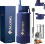 Lexlion Tea Infuser Water Bottle 32 Oz – Triple Wall Insulated Stainless Steel, Loose Leaf & Fruit Strainer, 3 Leakproof Lids, BPA-Free Silicone Sleeve, Reusable Thermal Mug - Image 2