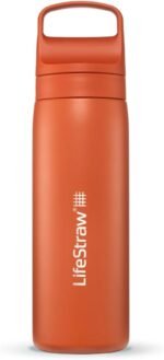 LifeStraw Go Series – Insulated Stainless Steel Water Filter Bottle for Travel and Everyday Use, Removes Bacteria, Parasites and Microplastics, Improves Taste, 18oz Kyoto Orange - Image 2