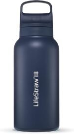 LifeStraw Go Series — Insulated Stainless Steel Water Filter Bottle for Travel and Everyday Use Removes Bacteria, Parasites and Microplastics, Improves Taste, 1L Aegan Sea - Image 2