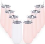 Lifecapido 8 Pack Insulated Stainless Steel Tumblers, 12oz Stemless Flutes, Insulated Champagne Glass for Wedding Party Bride Shower Gifts, 7 Pink 1 White - Image 2
