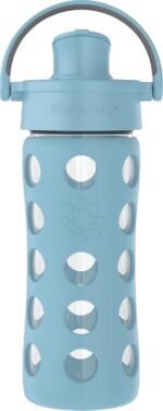 Lifefactory 12-Ounce Glass Water Bottle with Active Flip Cap and Protective Silicone Sleeve, Denim - Image 2