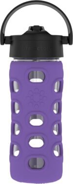 Lifefactory 12-Ounce Glass Water Bottle with Pivot Straw Cap and Protective Silicone Sleeve, Iris - Image 2