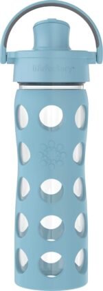 Lifefactory 16-Ounce Glass Water Bottle with Active Flip Cap and Protective Silicone Sleeve, Denim - Image 2