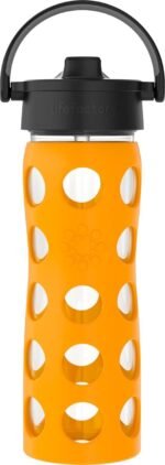 Lifefactory 16-Ounce Glass Water Bottle with Pivot Straw Cap and Protective Silicone Sleeve, Marigold - Image 2