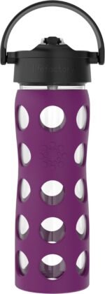 Lifefactory 16-Ounce Glass Water Bottle with Pivot Straw Cap and Protective Silicone Sleeve, Plum - Image 2