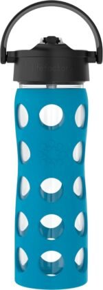 Lifefactory 16-Ounce Glass Water Bottle with Pivot Straw Cap and Protective Silicone Sleeve, Teal Lake - Image 2