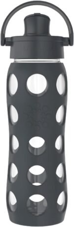 Lifefactory 22-Ounce Active Flip Cap Glass Water Bottle, 22oz, Carbon - Image 2