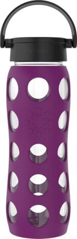 Lifefactory 22-Ounce BPA-Free Glass Water Bottle with Classic Cap and Protective Silicone Sleeve, Plum - Image 2