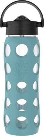 Lifefactory 22-Ounce Glass Water Bottle with Pivot Straw Cap and Protective Silicone Sleeve, Aqua Teal - Image 2