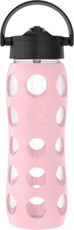 Lifefactory 22-Ounce Glass Water Bottle with Pivot Straw Cap and Protective Silicone Sleeve, Desert Rose - Image 2