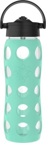 Lifefactory 22-Ounce Glass Water Bottle with Pivot Straw Cap and Protective Silicone Sleeve, Sea Green - Image 2